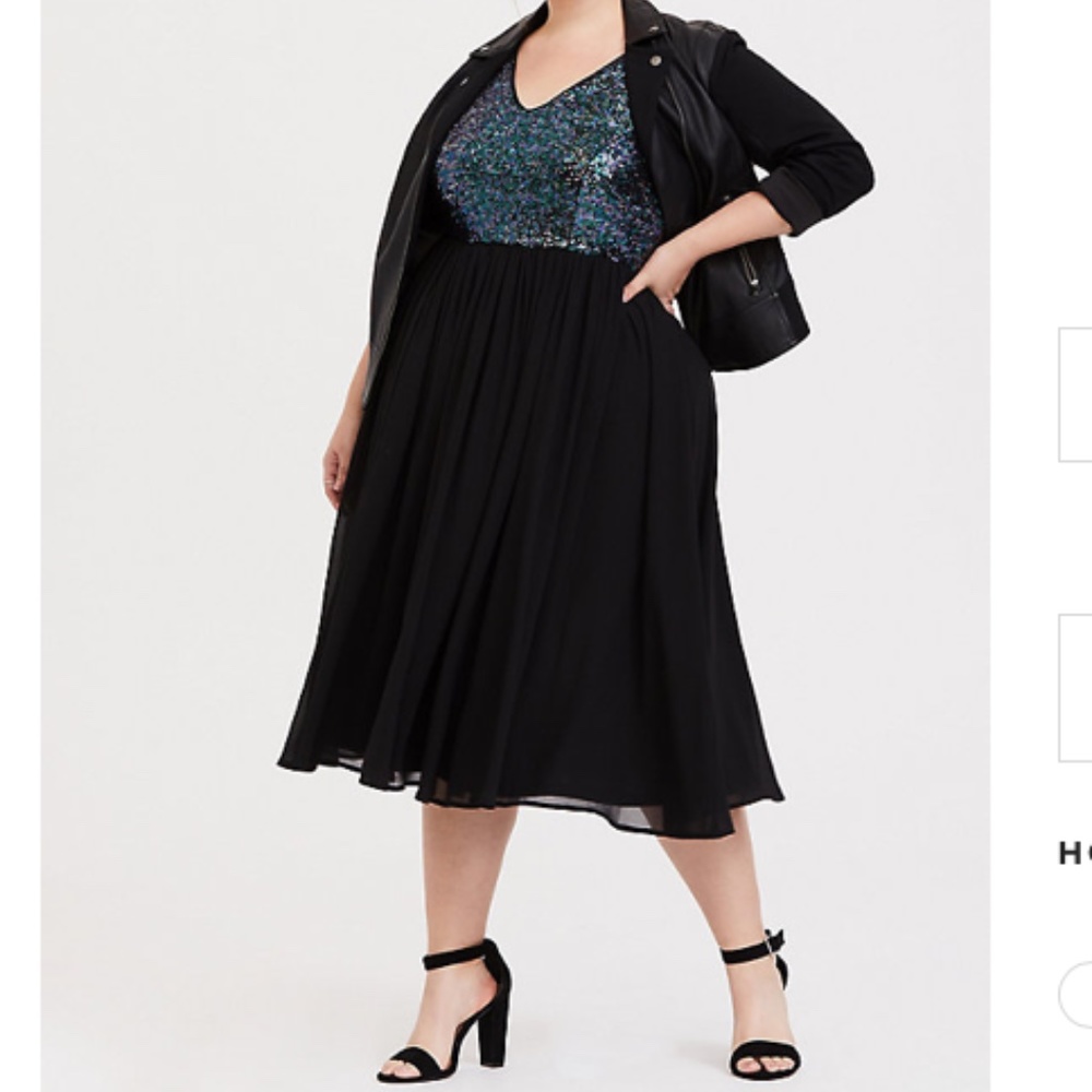 New Torrid BLACK SEQUIN CHIFFON SKATER MIDI DRESS